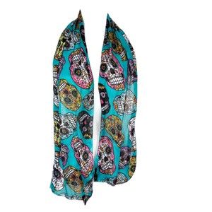 Skull Print Green Lightweight Scarf Neck Warmer Shawl Rectangle Women Accessory